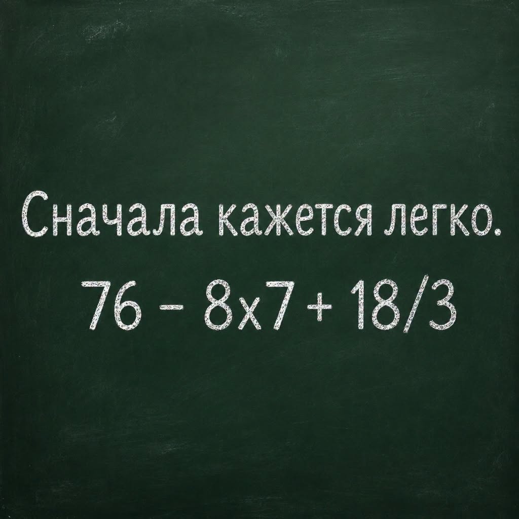 Почему пример 76 - 8x7 + 18/3 так часто решают неправильно