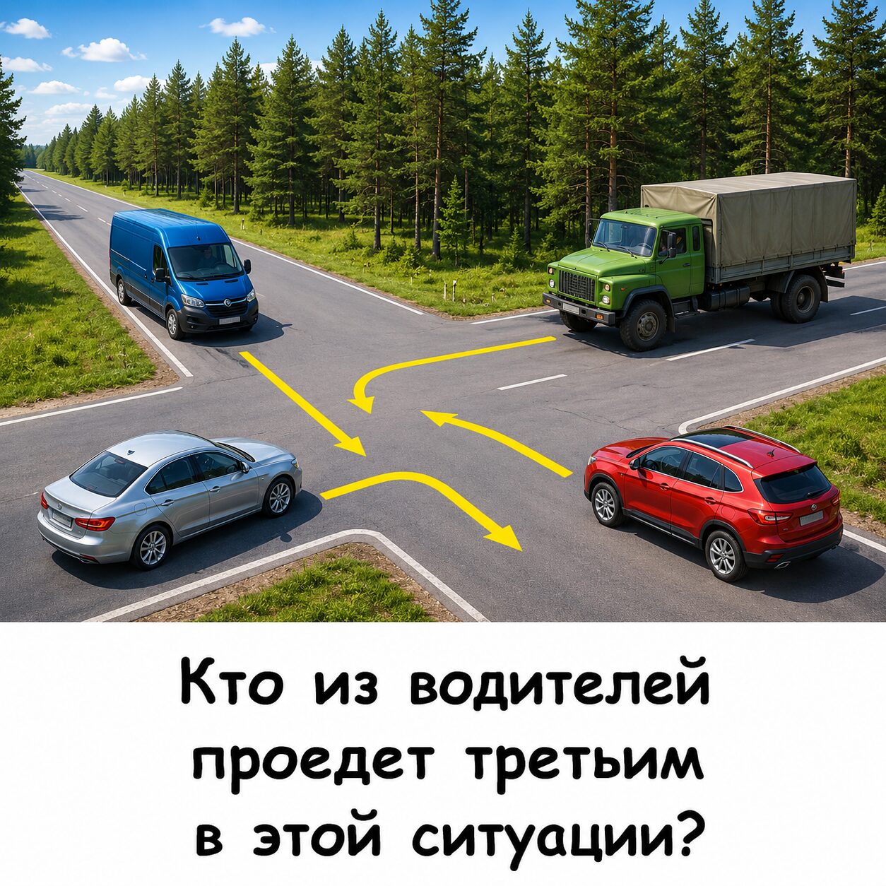 Кто проедет перекрёсток третьим: задача, в которой водители чаще всего ошибаются
