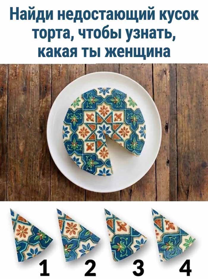 Какая вы женщина? Выберите недостающий кусочек торта